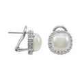 9 Mm White Pearl Cubic Zirconia Earrings